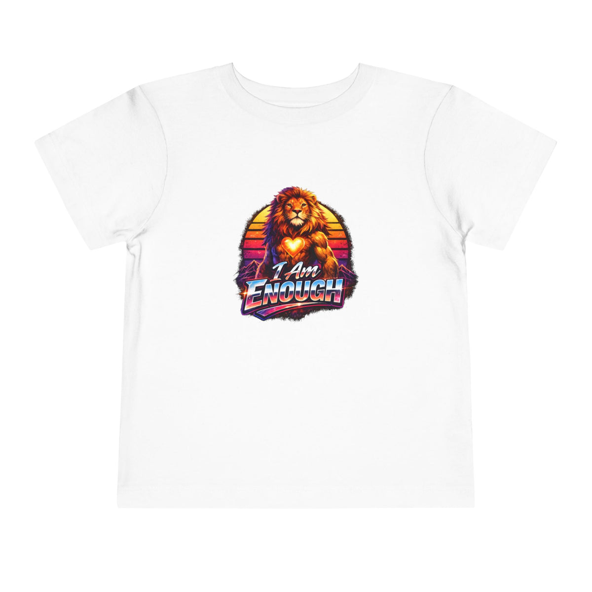 Lion I AM ENOUGH toddler graphic tee in White, front view | Khasa Kids