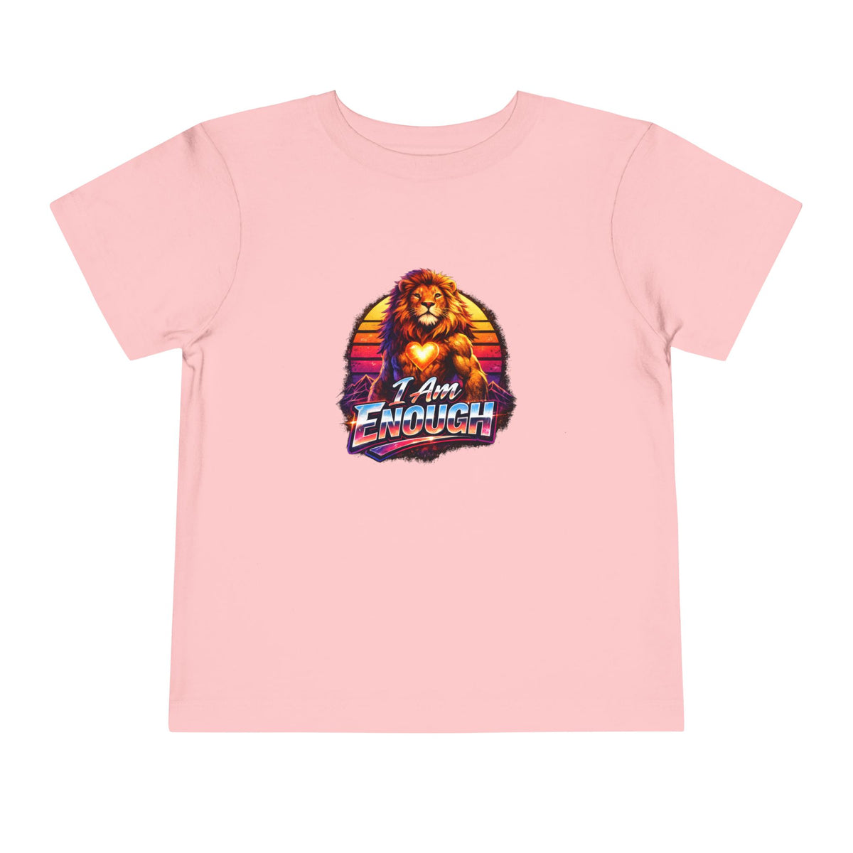 Lion I AM ENOUGH toddler graphic tee in Pink, front view | Khasa Kids
