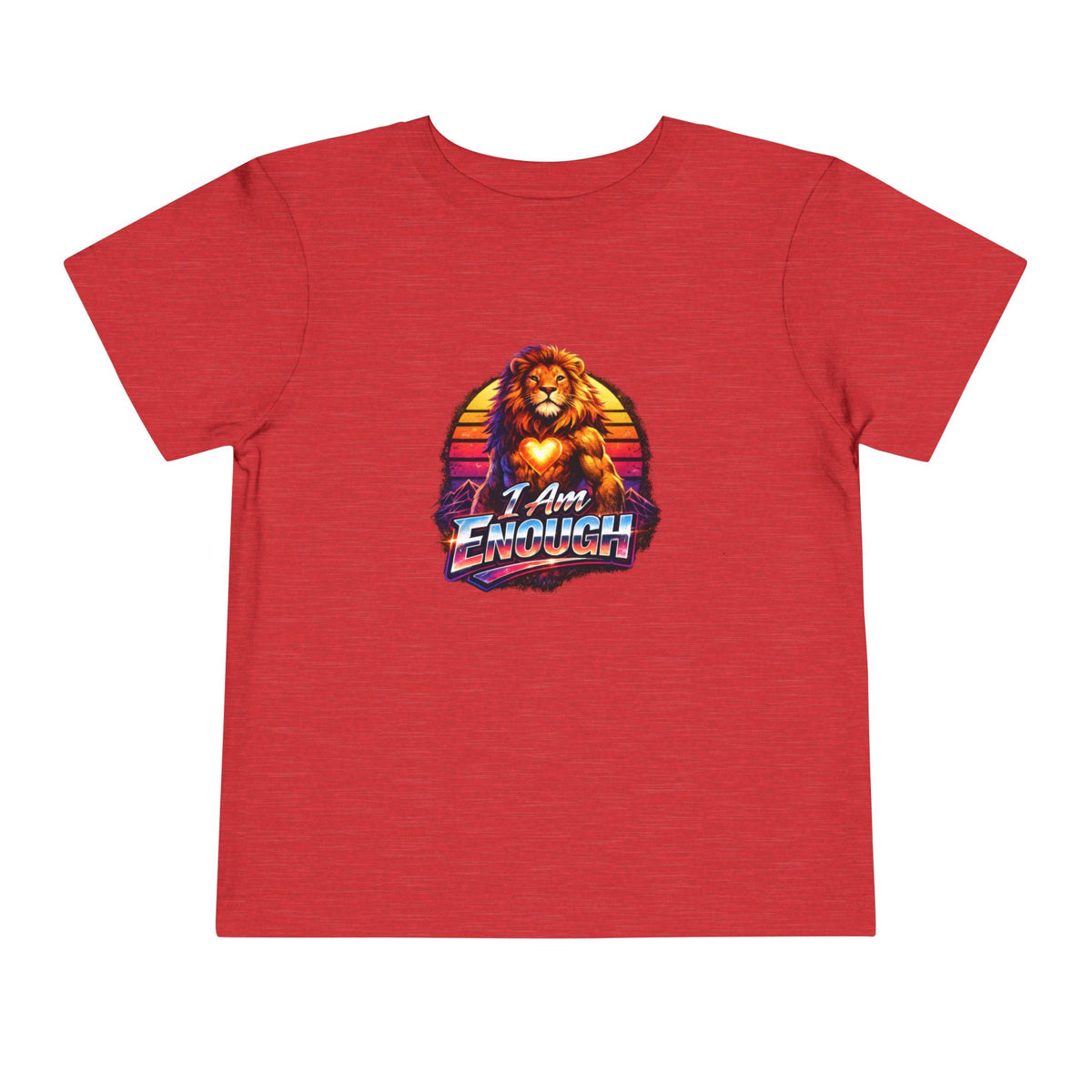 Lion I AM ENOUGH toddler graphic tee in Heather Red, front view | Khasa Kids