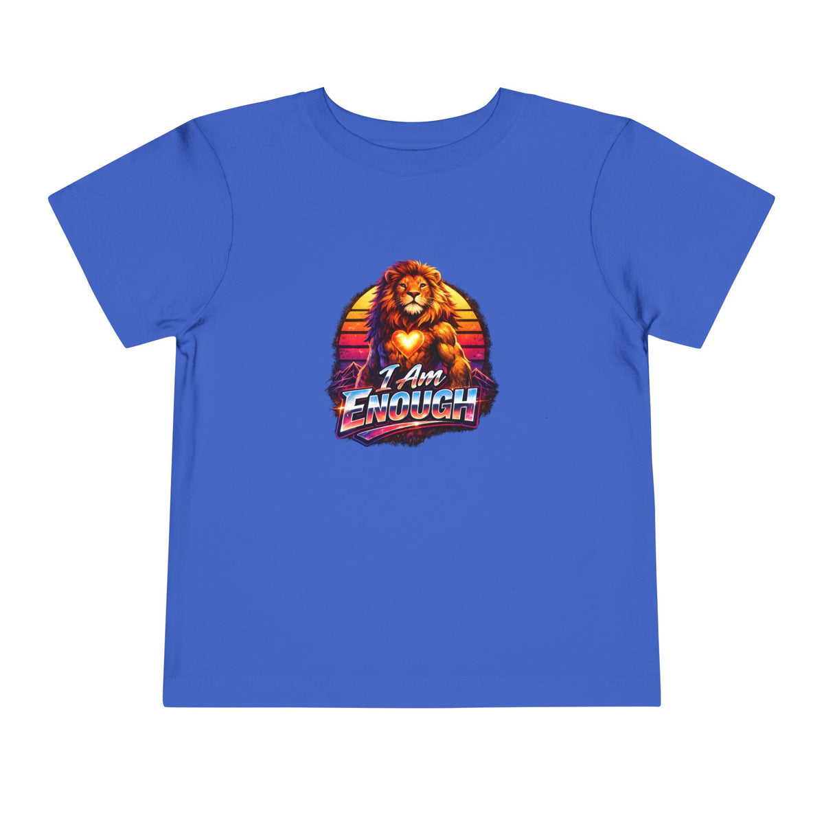 Lion I AM ENOUGH toddler graphic tee in True Royal, front view | Khasa Kids